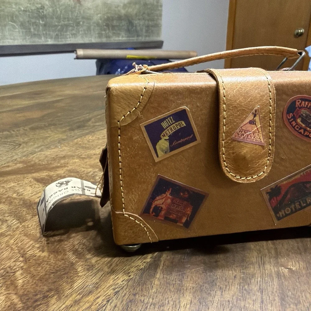 Pacific Spectrum Real Leather Bear Baggage Mini Suitcase Bag New!